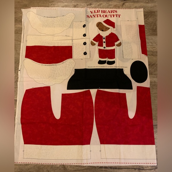 Vintage Cranston Print Works: VIP Bear's SANTA OUTFIT Cotton Cut & Sew 24" - Picture 2 of 5